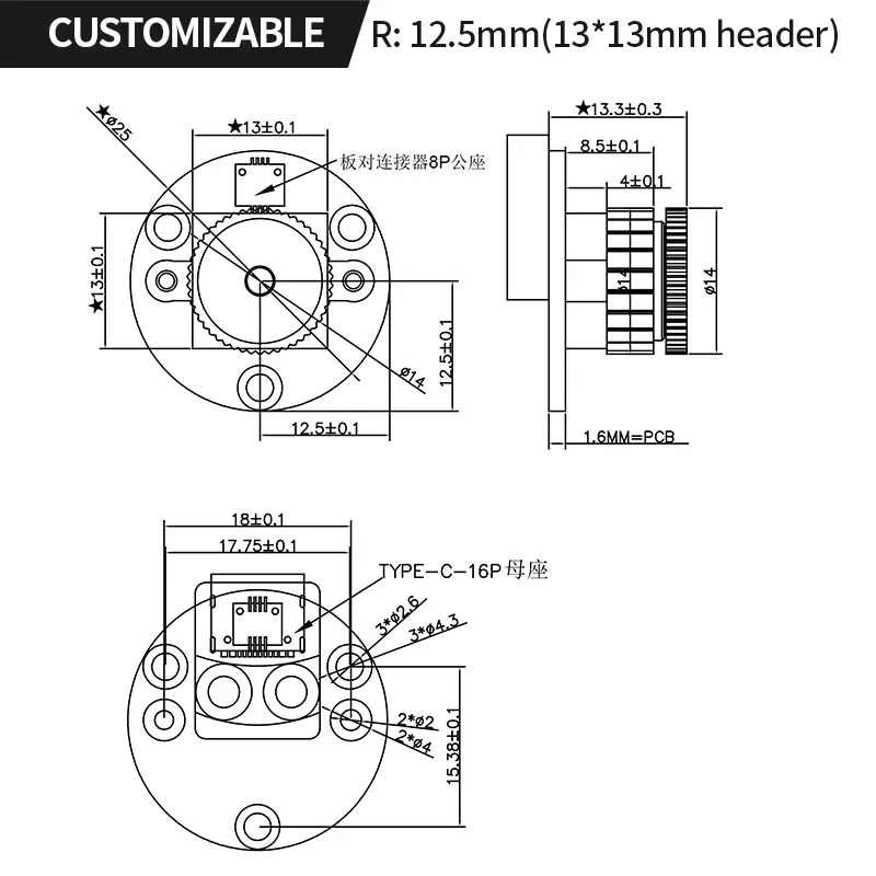 Small Round Compact pcb Camera Module Type-C Usb UVC Drive Free OV9732 1MP Webcam