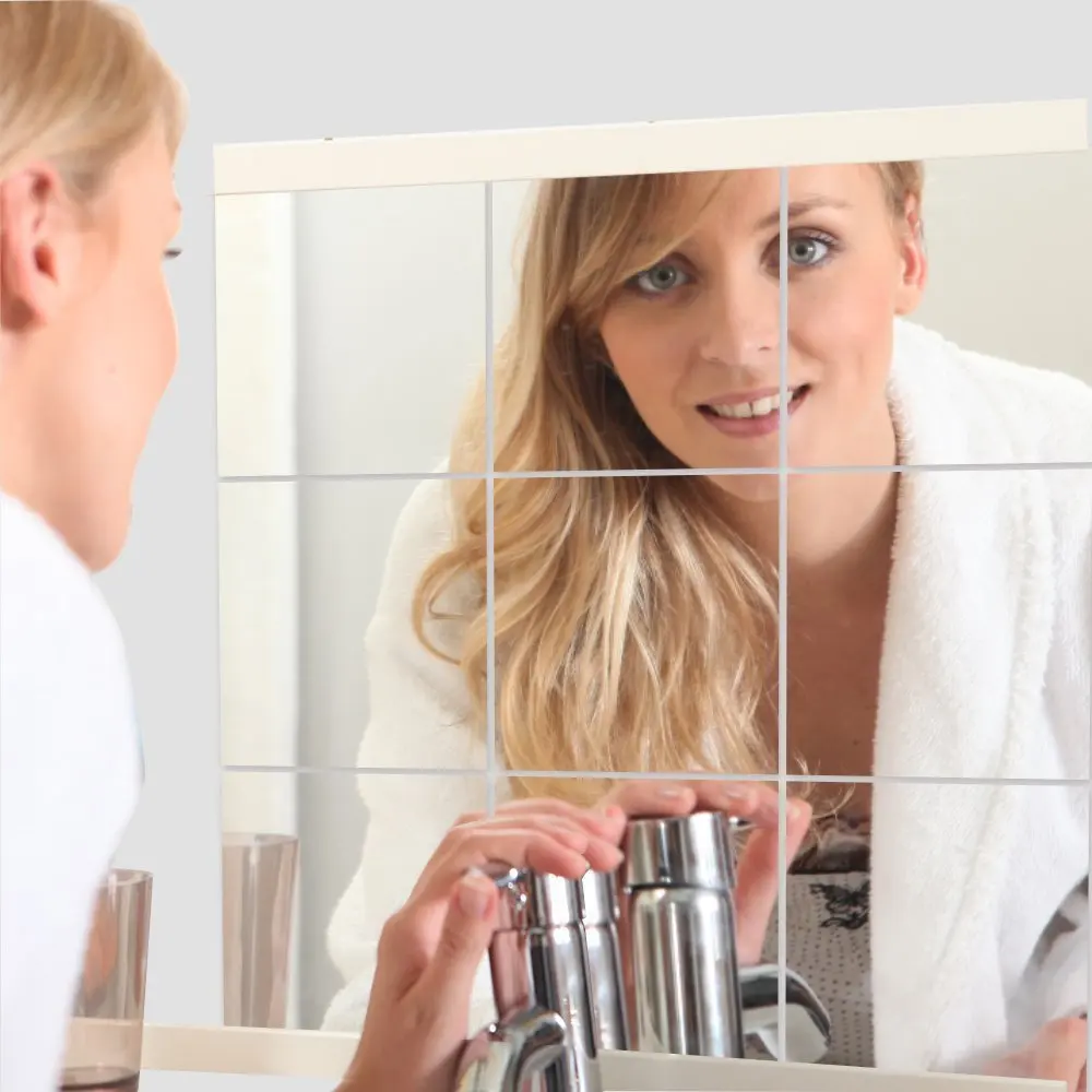 DIY Home Decor Mirror Tiles Wall Sticker Square Self Adhesive Stick On Art