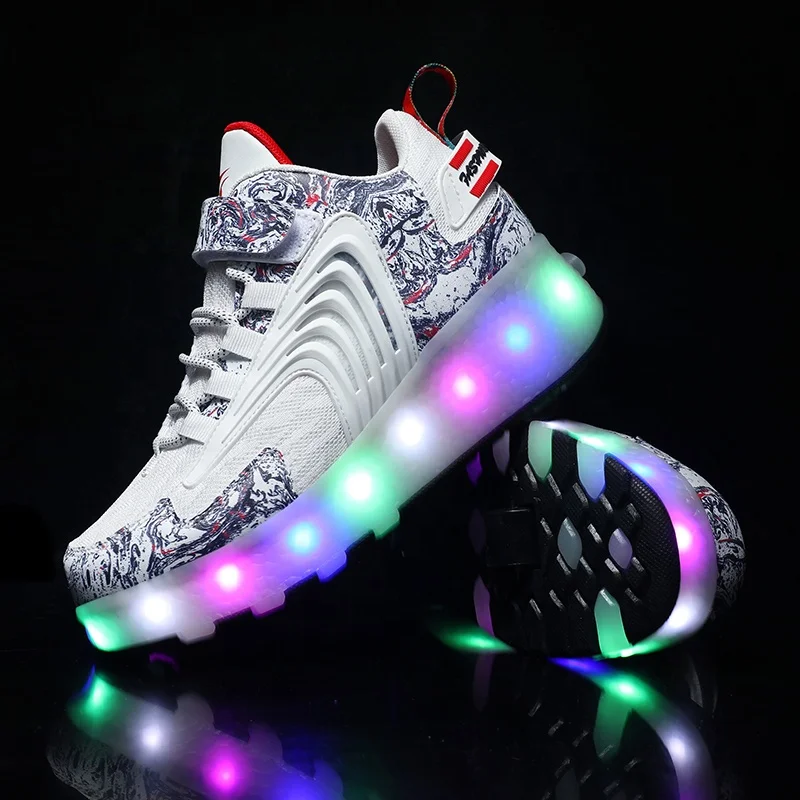 Casual Kids LED Roller Skate Shoes Single Wheel Light Best Gift Boys Girls Birthday Thanksgiving Christmas Day Lace Upper