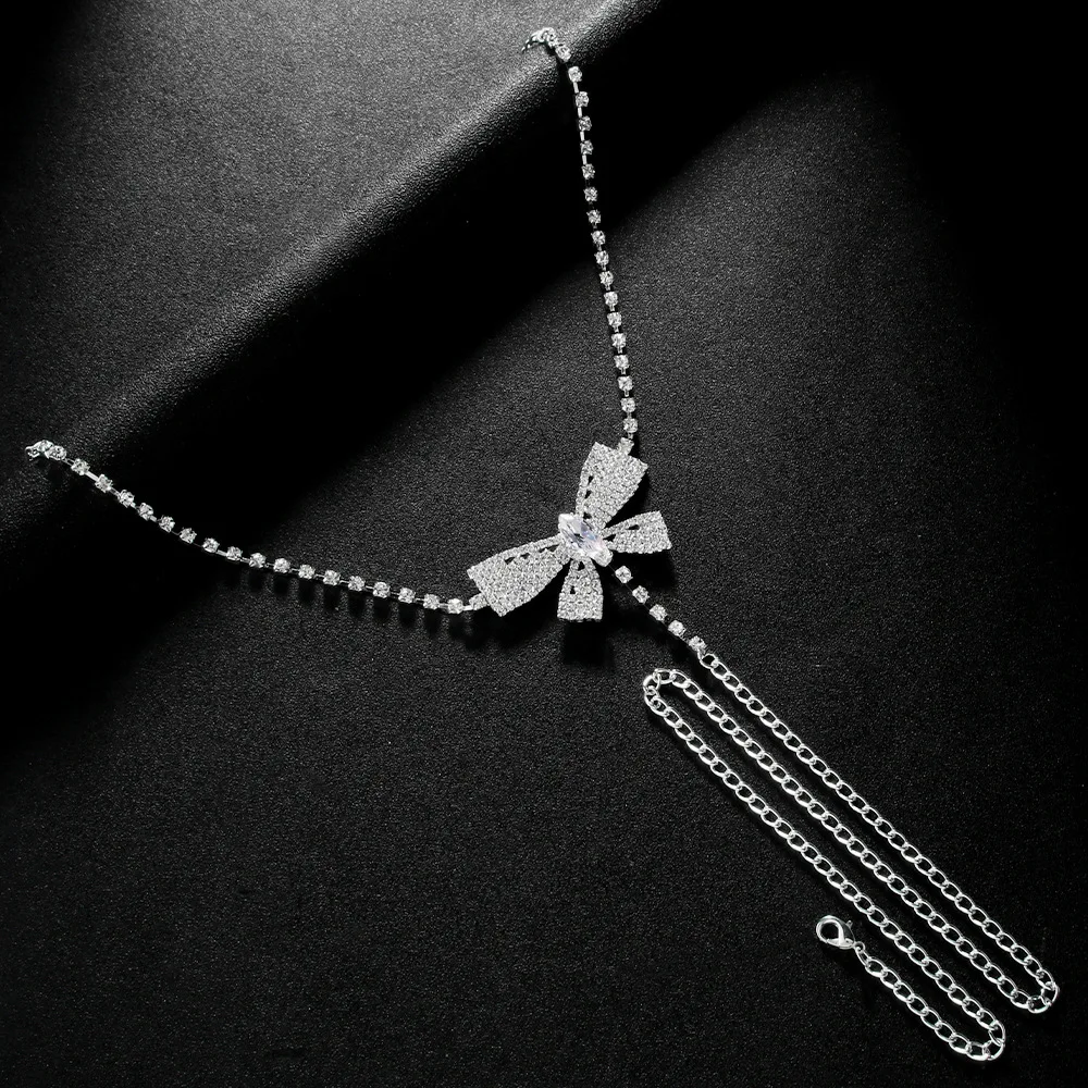 Fashion Sparkly Rhinestone Bow Waist Body Chain Jewelry For Girls Women