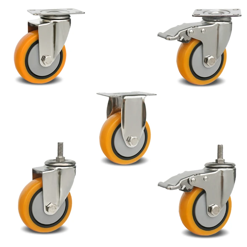 Колесо для мебели средней мощности из нержавеющей стали ПУ, 3/4/5 дюймов