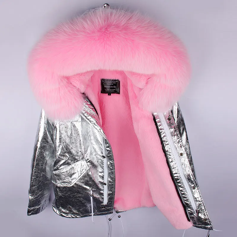 Genuine fox fur collar detachable faux fur lined winter hood parka men women fur jackets