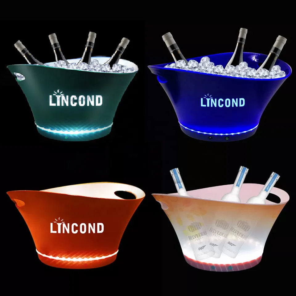 Lincond 8 л модные форма пластиковый бокал для шампанского бутылки вина ведро для льда со светодиодной подсветкой с настенный светильник для бара для клубных вечеринок