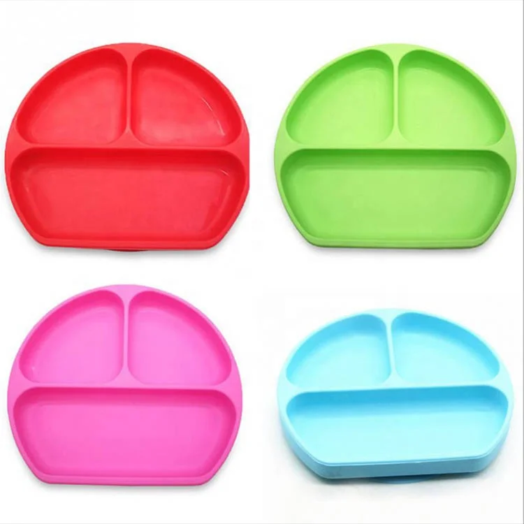 Baby Dinner Placemat Silicone Feeding Divided Plate  Bowl Placemats Plate  with Suction Highchair Trays