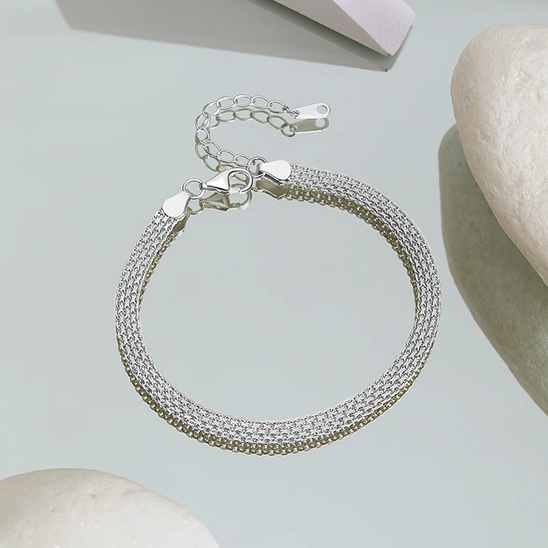 High Quality Flat Chain Chunky Bracelet Fashion Jewelry Girls Gift 18K Gold Plated Real 925 Silver Bracelets for Women