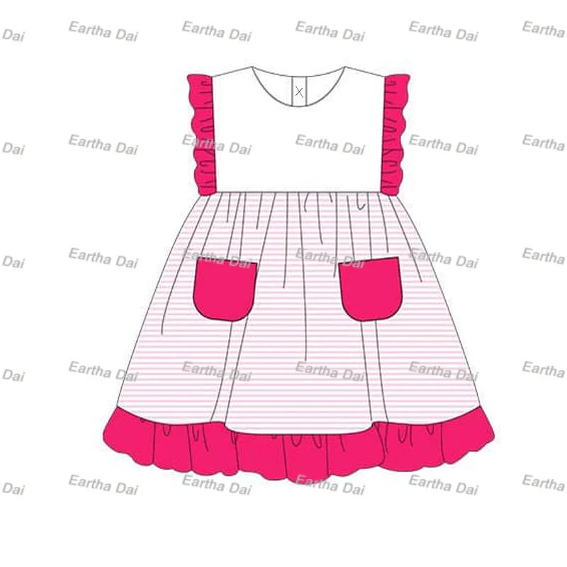 boutique dress for little girl cotton custom ruffle color block summer girls dresses 2-12 children clothing Easter