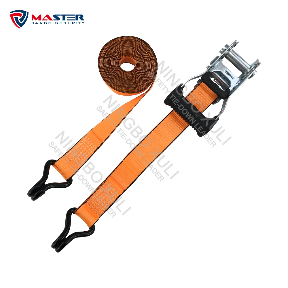 
1.5 inch 1000lbs wll 3000lbs BS rubber handle blister card packaging ratchet strap cargo securing belts 