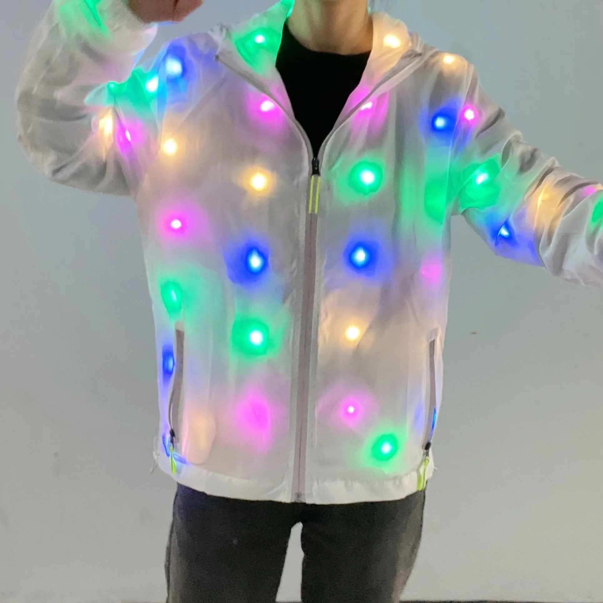 Лидер продаж модная куртка со светодиодной подсветкой прямые поставки с завода светящиеся пальто красочная светодиодная толстовка худи для танцев и