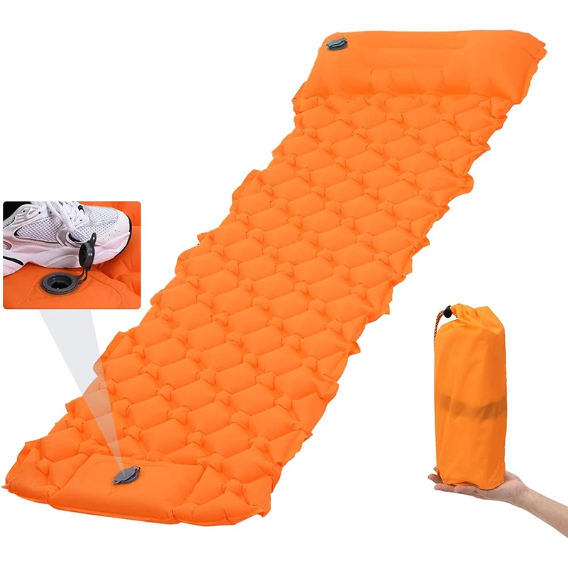 Portable Ultralight Camping inflate air mattress With Built-in Foot Pump & Pillows Self Outdoor Inflating Sleeping Pad Mats