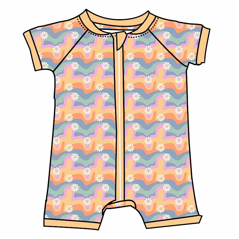 Short Sleeve Bamboo Fabric Baby Sleep Zippy Romper  Infant Girl Pajamas Customized Clothes Kid Shorties