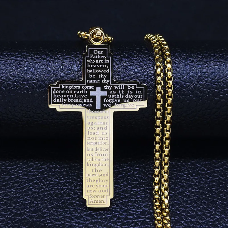 Trendy Stainless Steel Cross Chain Necklace Jesus Prayer Catholic Religious Silver Cross Pendant Necklaces Jewelry Women Men