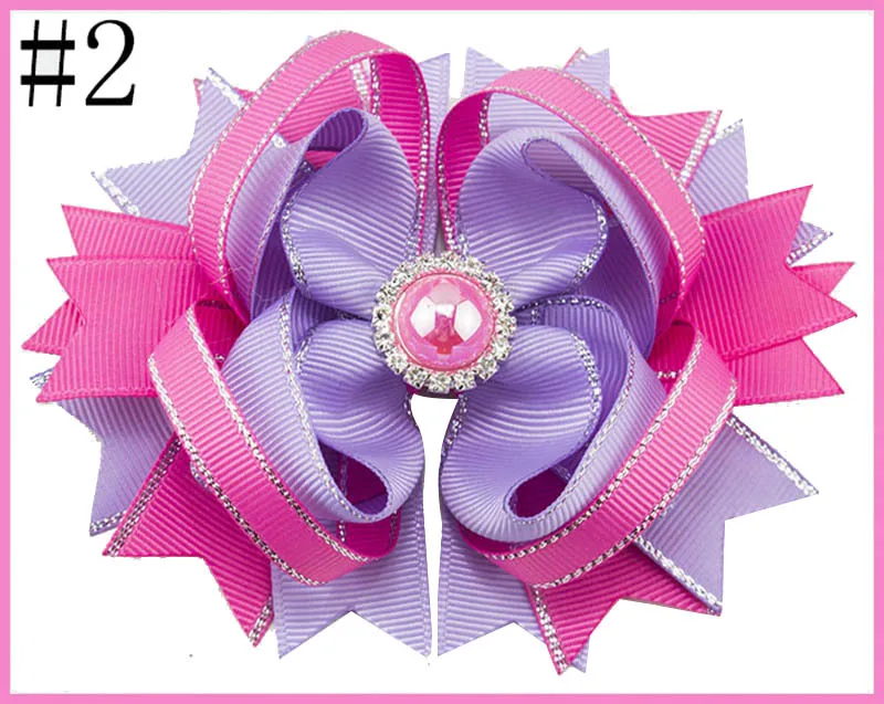 Hot Girls 4.5 Inch Sliver Edge Ribbon fashion  pearl center Bow Children Beautiful Hair Accessories Hair Bow With Clip For Kids