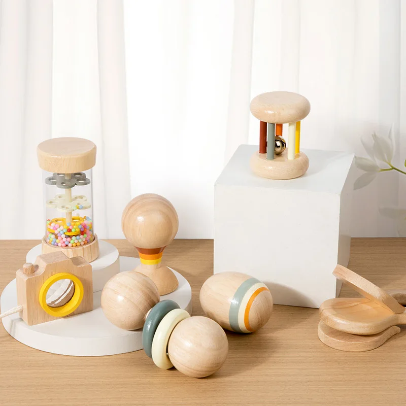 Infant Juguetes Para Bebes 7 in 1 Musical Instrument Early Educational Waldorf Toys Montessori Wooden Toys Baby Wood Rattle Set