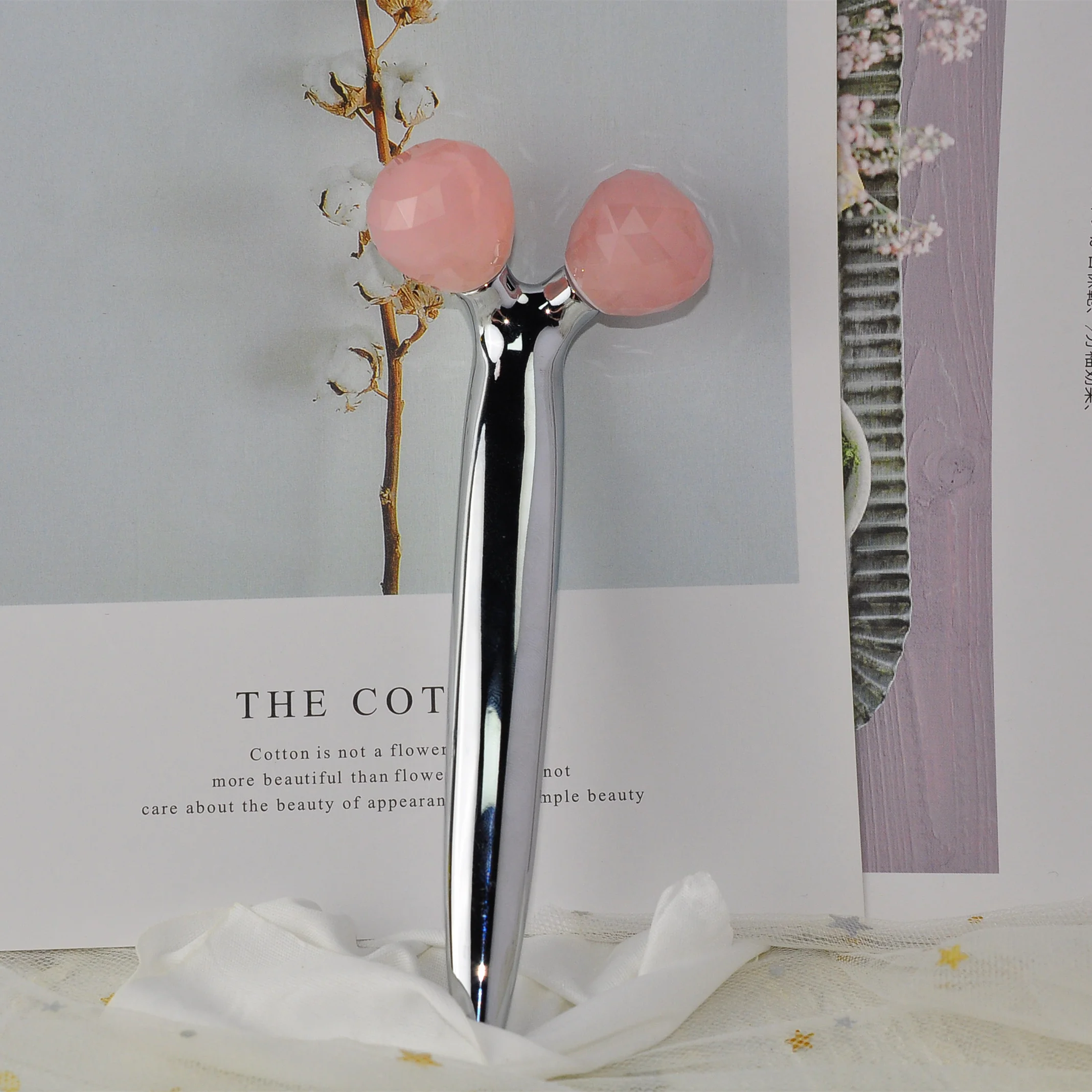 3D Rotate Roller Natural Stone Anti Aging Face Massager Relaxation Natural Rose Quartz Pink Jade Roller