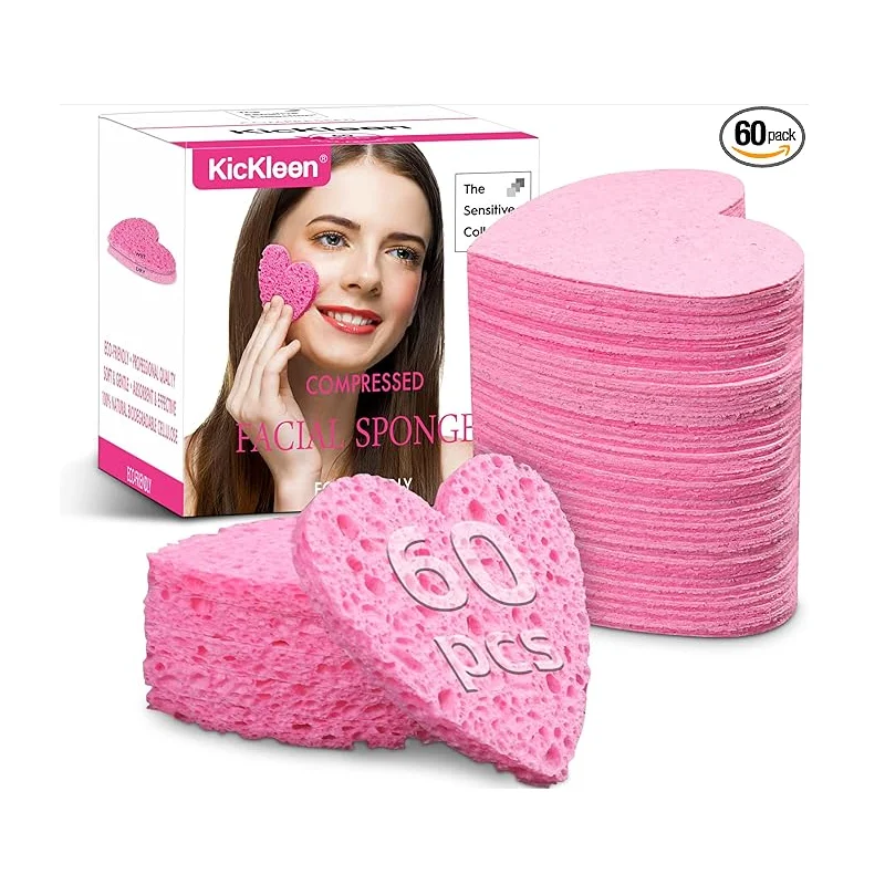 Heart shape pink cellulose sponge for face cleaning