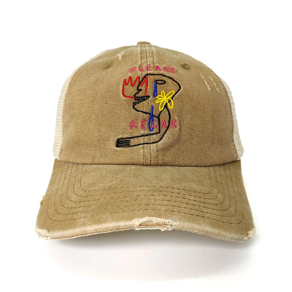 Washed Cotton Mesh Vintage Cap Hats Custom Distressed Trucker Hat With Patch