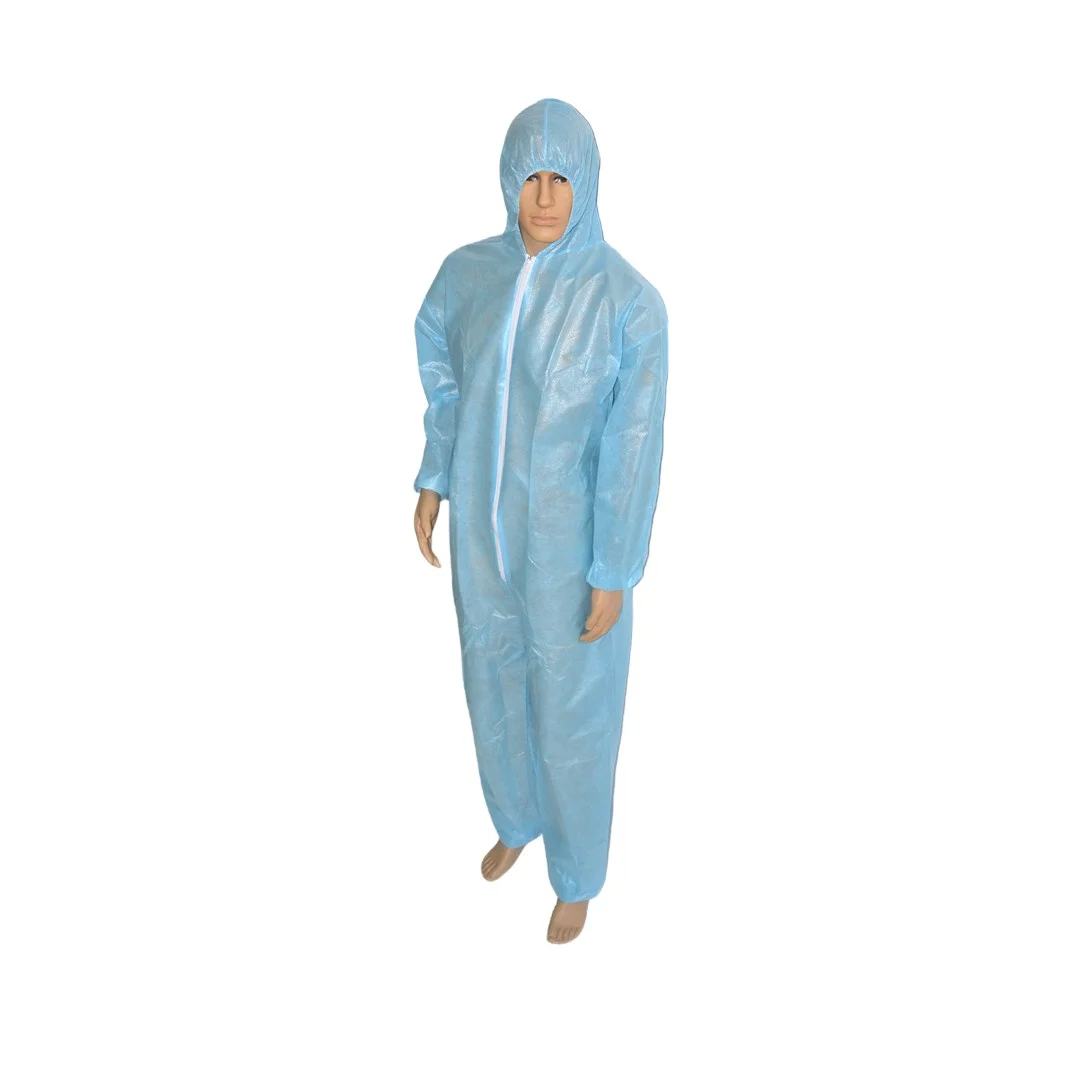 Cleaning SMS/SF Disposable Coveralls Blue/white, Hazmat Suit with Hood, Elastic Cuffs