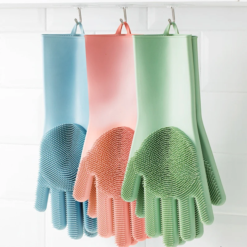 Multifunctional Fleece Silicone Dishwashing Magic Gloves Kitchen Cleaning Housekeeping Gloves latex free household gloves