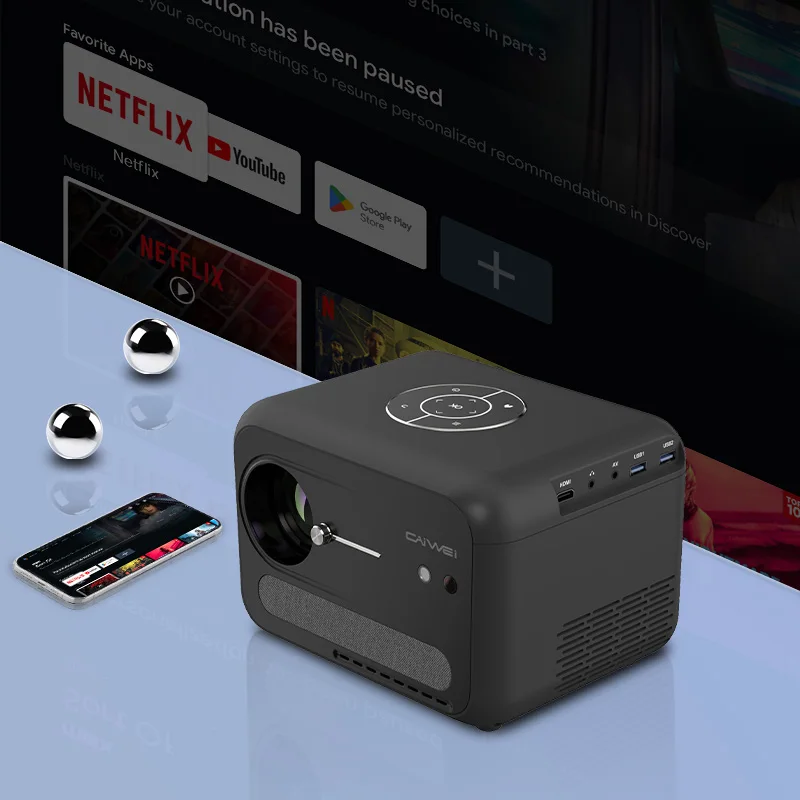 CAIWEI Google Android TV Home Theater Support Multi-device Wireless Projector 4K Smart Hd Portable Projector