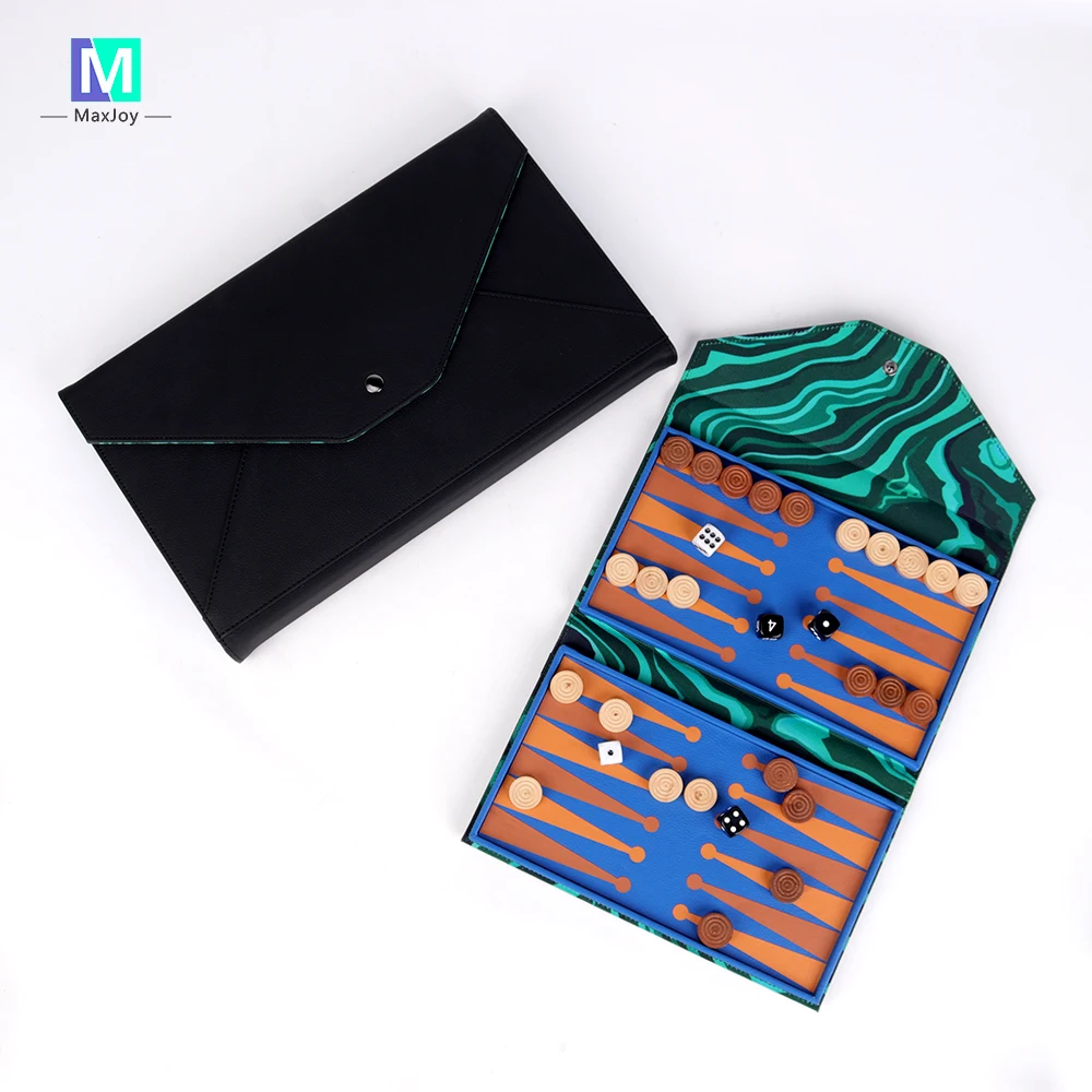 Tournament Foldable Backgammon Board Game High-end Travel Faux Leather Backgammon Set