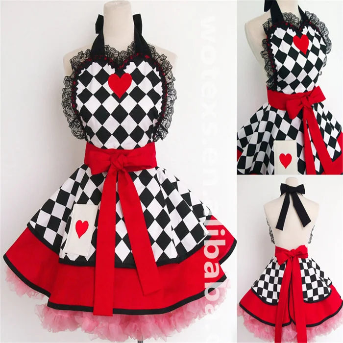 Fashion personalized custom European sexy lace aprons royal court princess peach heart lace dress long interesting Ladies aprons