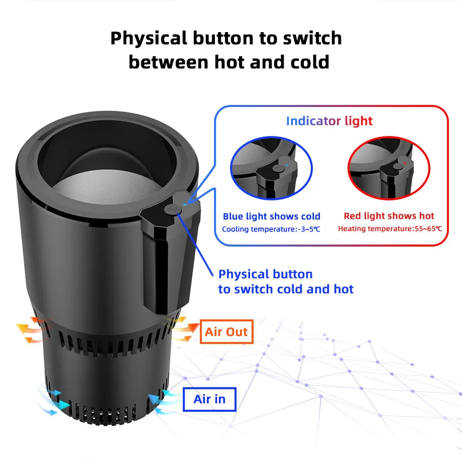Fashion Design 2-in-1 Hot & Cold Car Cup Holder Fast Cooling Heating Smart Refrigerator -3°C~60°C for car interior home office