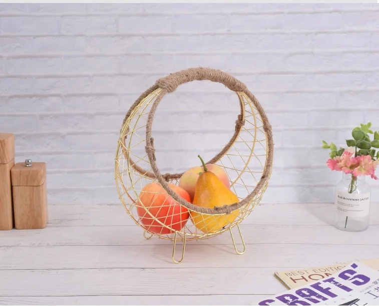 
Vanity Rope Weaving Gold Metal Fruit Basket 