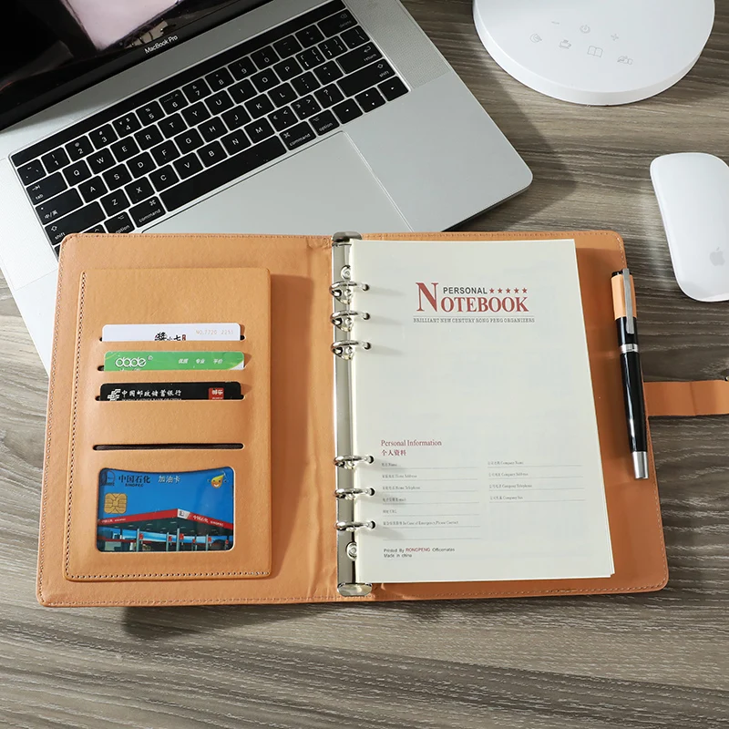 Factory sells luxury PU leather cover loose leaf hole clip notebook A5 in many colors with magnetic buckle