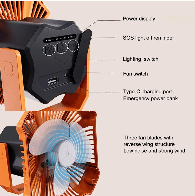 Customized Portable MINI Rechargeable Battery Smart Wireless LED Light Remote Camping Outdoor Ceiling Fans