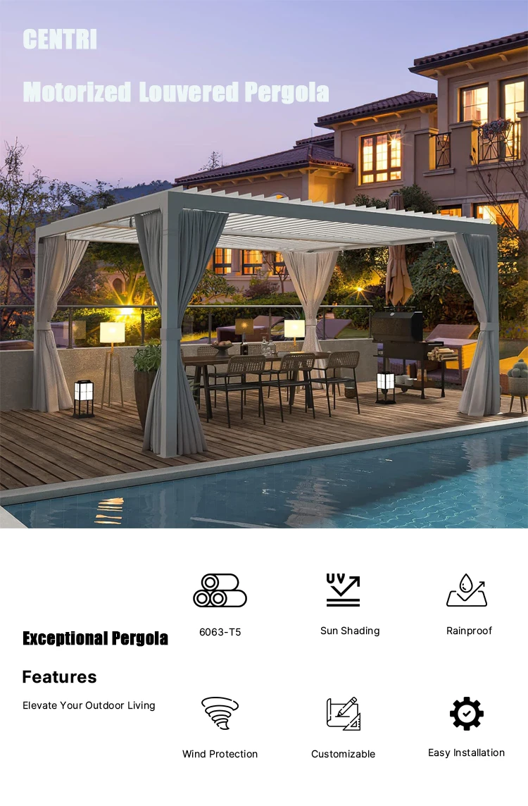 High Quality Waterproof Aluminum Pergola Gazebo Pavilion Outdoor Garden Made in China