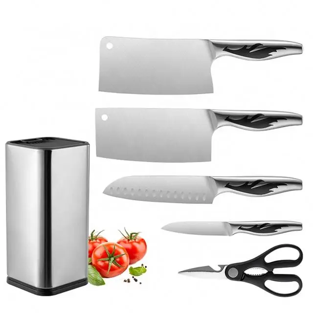 6pcs hollow stainless steel  kitchen knives sets with knife block hot sell in Vietnam