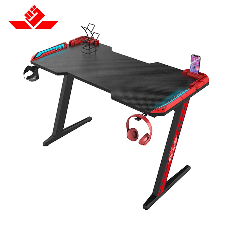 With Cup Holder gaming table adjustable Red RGB 100cm gaming desktop pc full setup Headphone Hook gamer desk table