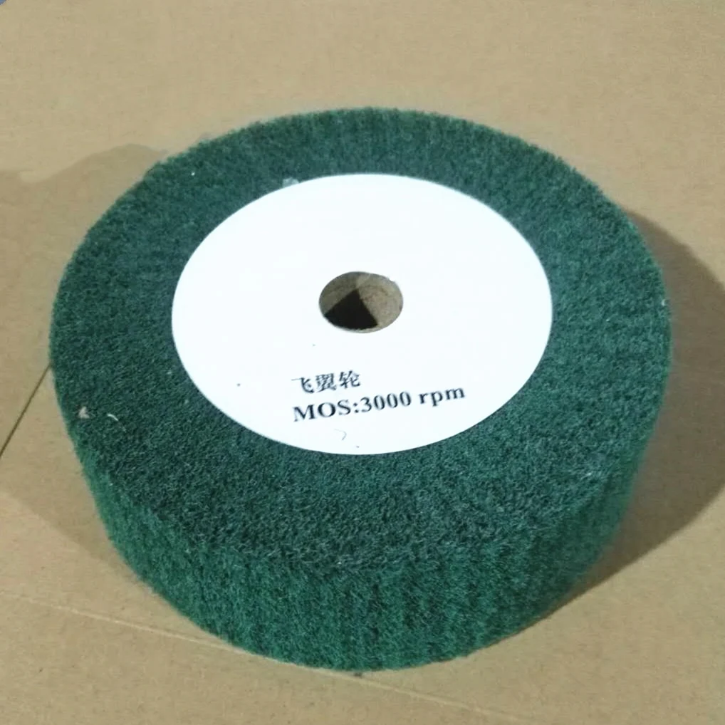 Green Wire Drawing Non Woven Flap Wheel 25mm thickness nylon wire drawing polishing wheel for angle grinder