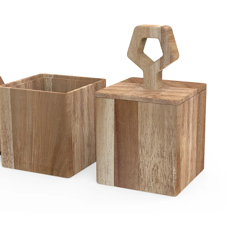 Nordic Kitchen Lids Seasoning Spice Jars Wood Vintage Salt and Pepper Shakers with Lid