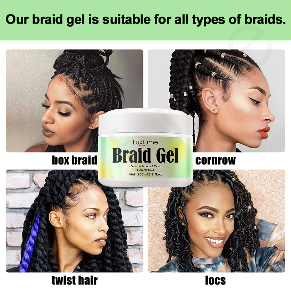 Luxfume Private Label Braid Gel Moisturizing Super Strong Setting Anti-itch Cooling Scalp Type For Twist Hair Styling