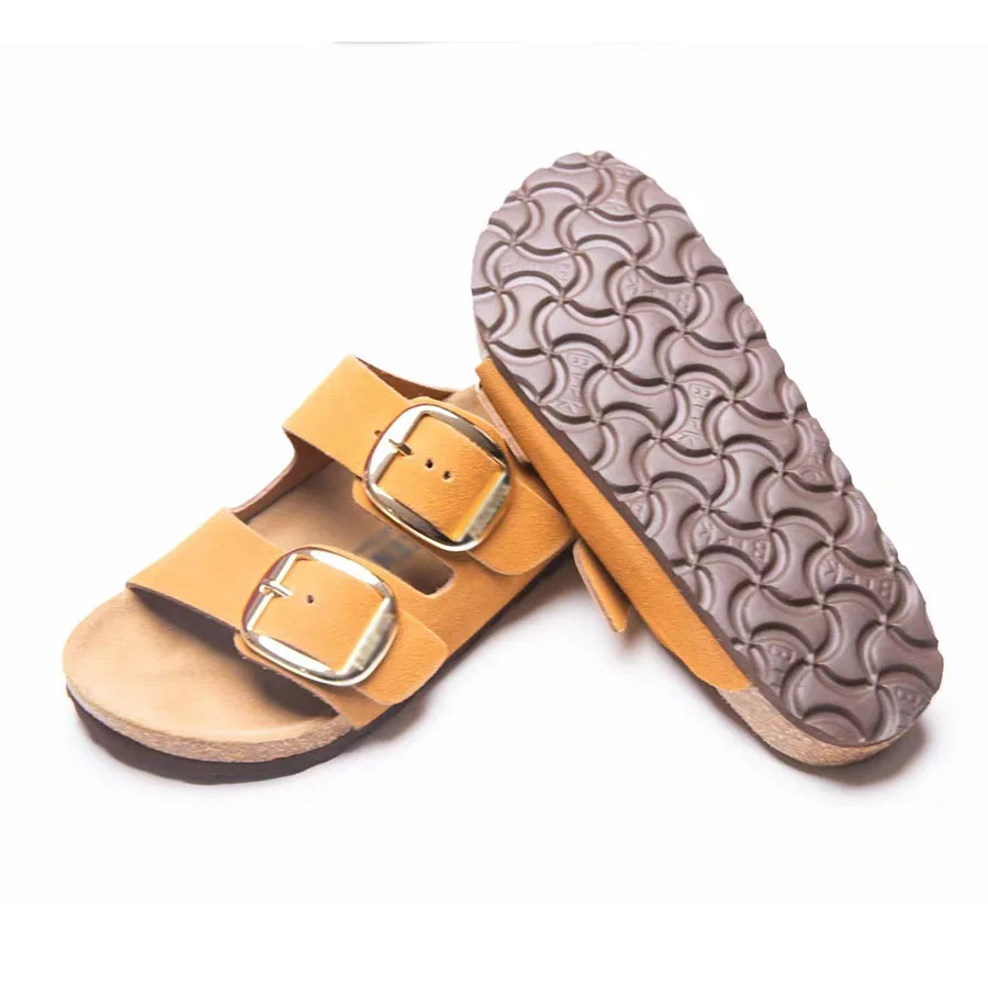 Two Buckles Genuine leather Unisex Soft Foot-bed Open Toe Slides Sandal clogs for indoor outdoor