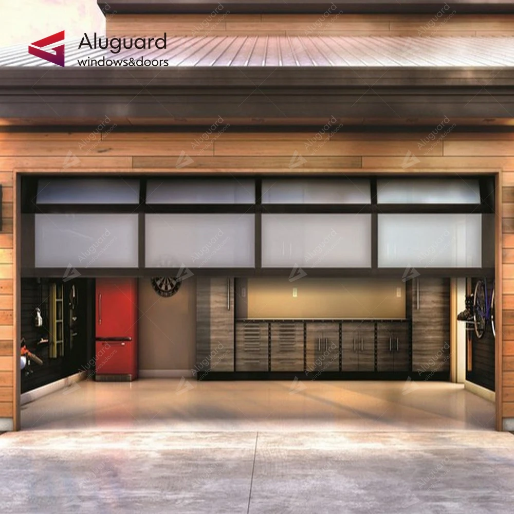 Residential Modern Cheap Electric Insulated Black Sectional Full View Mirrored Frameless Glass Garage Door