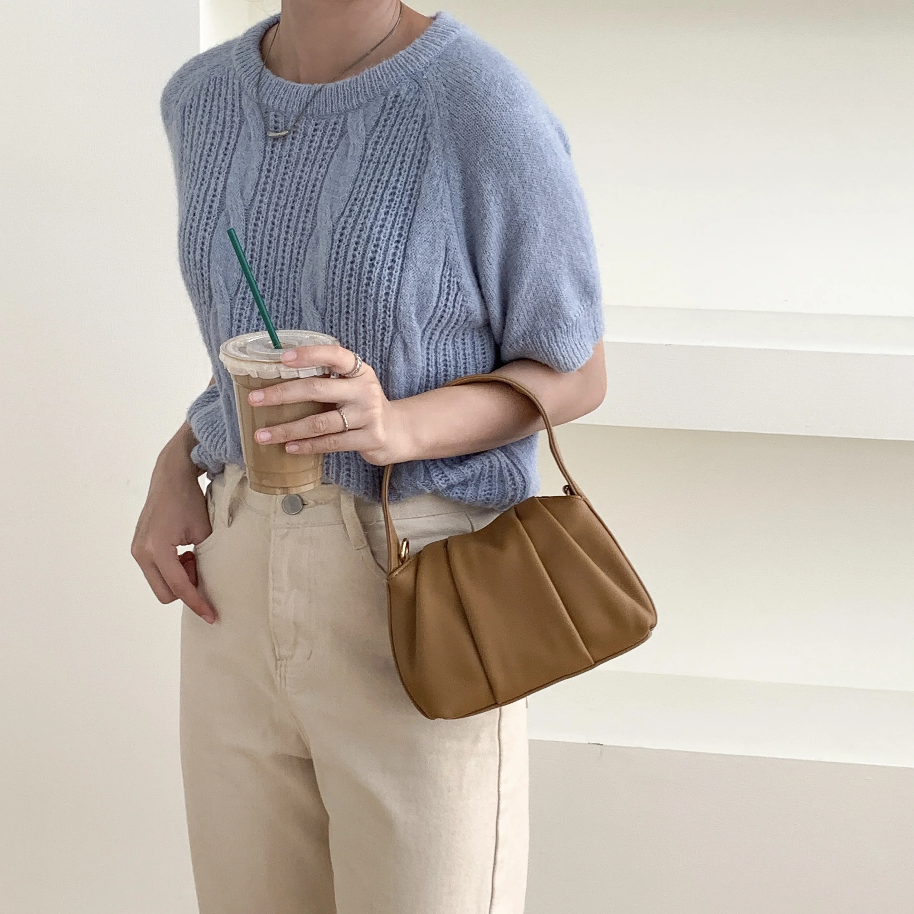 SESHINE niche design messenger crossbody bag fashion texture pleated hand-held cloud handbag for women