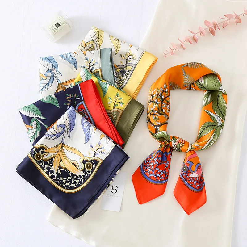 Custom Fashion Multi-Style Silk Scarf Flower Decoration Printing Professional Ladies Small Silk Scarf