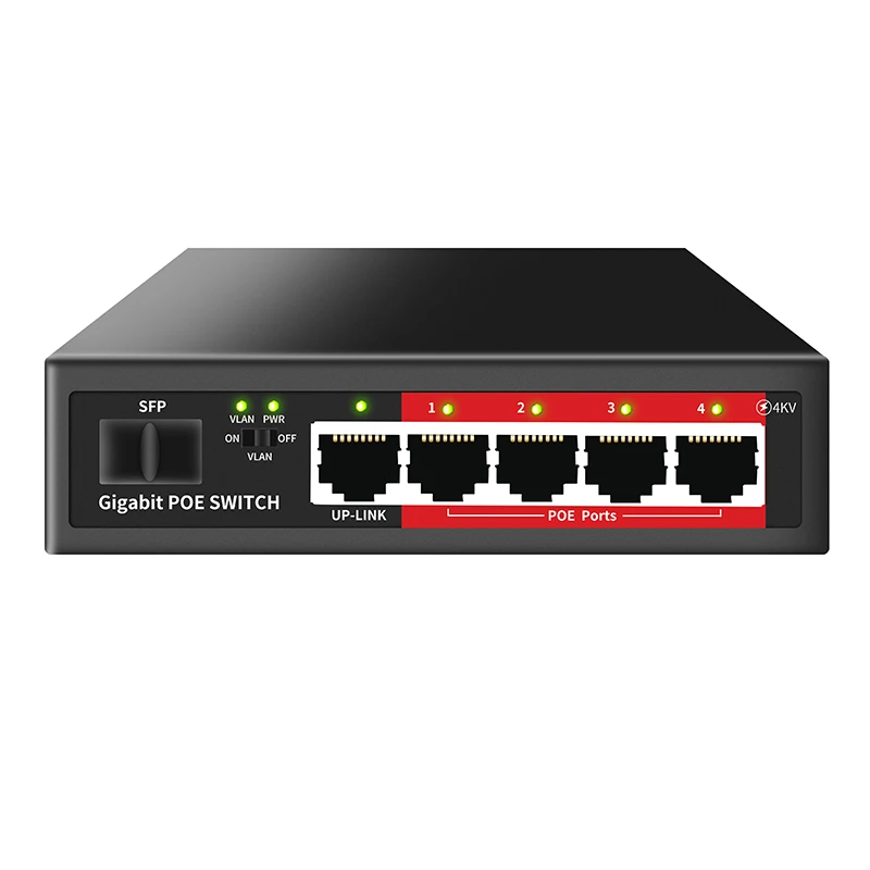 OEM/ODM 4 Port Gigabit PoE Switch with 2 Gigabit Uplink,52W Built-in Power,IEEE802.3af/at Compliant+1000M