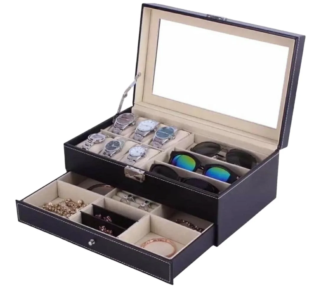 Роскошный Органайзер из ПУ кожи для часов 6 + 3 + 6 слотов