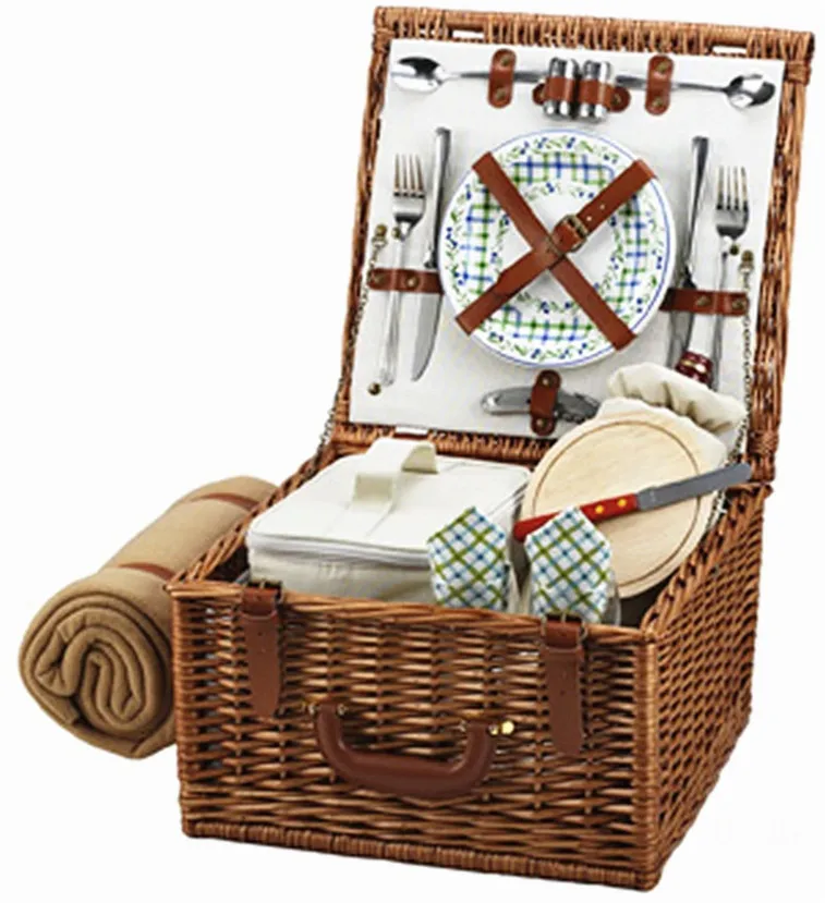 Folding Bamboo Woven Picnic Baskets Individual For Party Different Sizes Wicker Basket Cooler With Waterproof