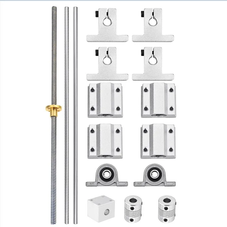 T8 Guide Screw Kit 2x200mm Linear Motion Rod Shaft Guide 4 x Linear Slides 4 x SK8 Shaft Supports and 1 x Flex Shaft Coupler