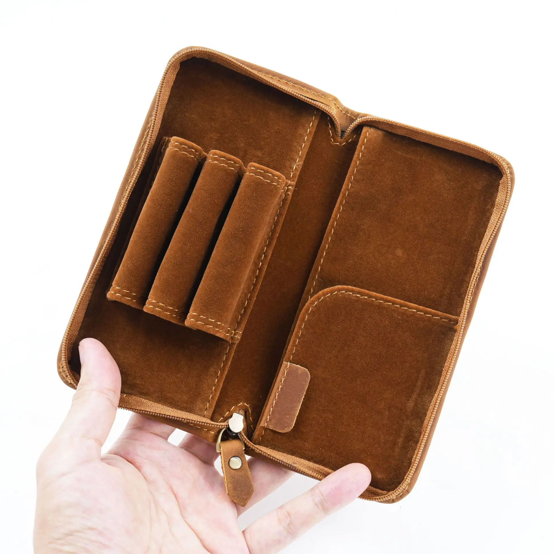 Vintage Design Customizable Genuine Leather Stationery Pen Case Holder Glasses Storage Box Real Crazy Horse Leather Pen Bag