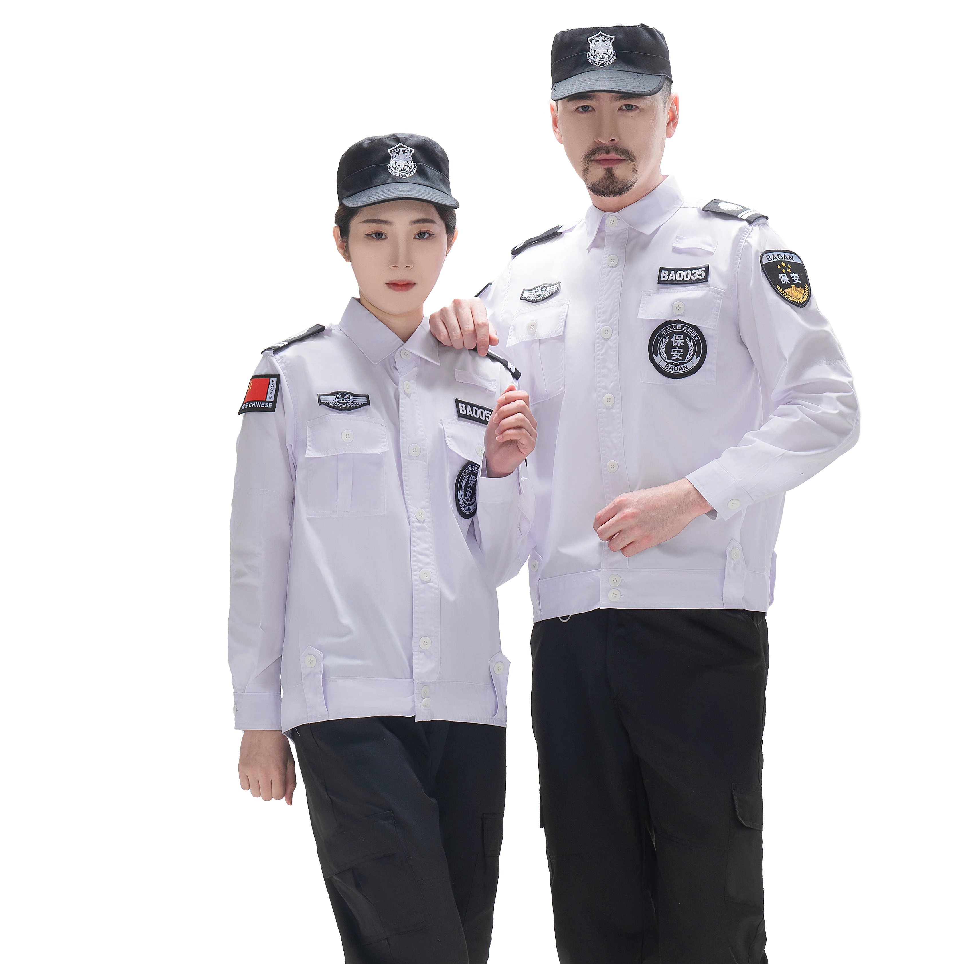 Unisex long sleeve design mens white security uniform polo shirt private security guard uniform