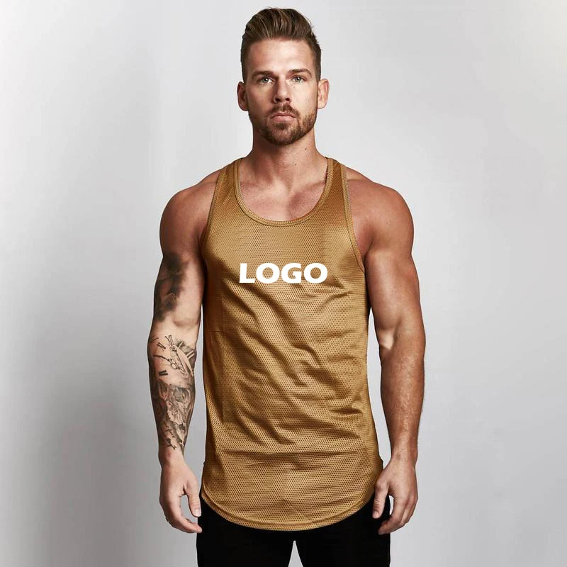 Custom Logo Wholesale Men Muscle Fitness Vest Racerback Polyester Gym Tank Top