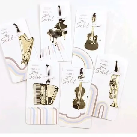 Custom Exquisite Musical Instruments Metal Bookmark Gold-plated Lanyard Creative Literary Music Bookmarks Metal Bookmarks Bulk