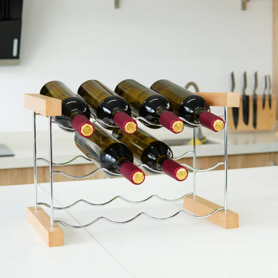 USA Warehouse Free Shipping Wholesale Metal Freestanding Wine Bottle Holder Wood And Wire Wine Rack For Shop Store Display