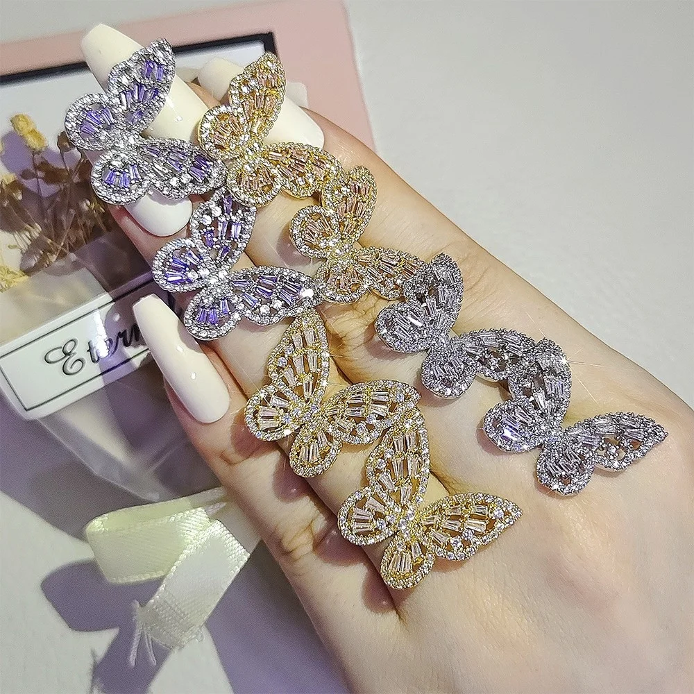 New Sight Fashion Brand  Accessories Zircon Butterfly Stud Earrings for Women Elegant Jewelry Crystal Gift Earrings