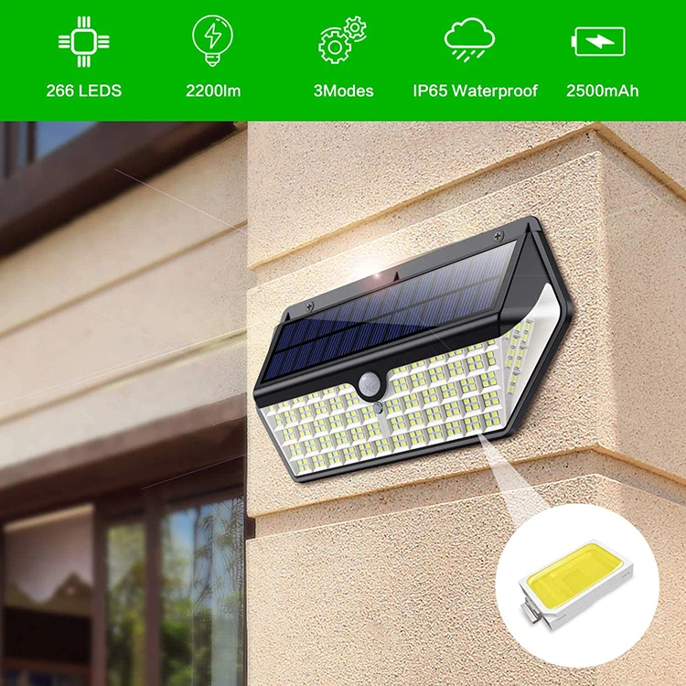 Новинка 2020 года, 266 светодиодов, солнечные светильники, уличные светильники с датчиком движения, уличные садовые солнечные стены
